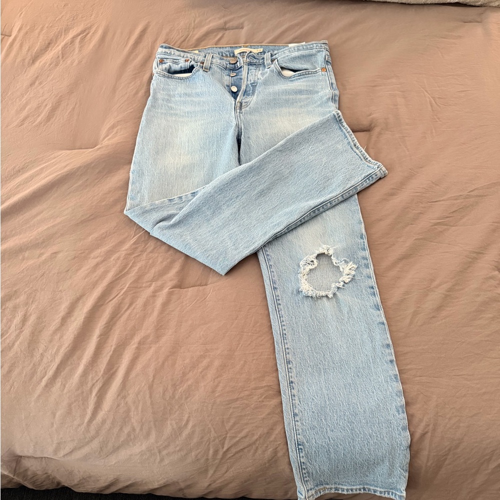 Levi's Light Blue Straight Leg Jeans with Knee Distress